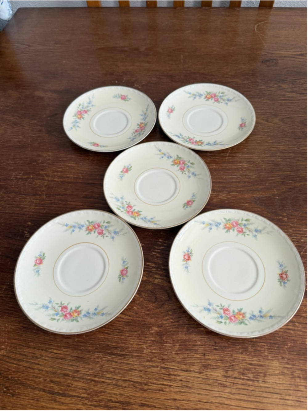 Vintage Homer Laughlin Georgian Eggshell Floral Saucers Set of 5 Pink Rose Gold